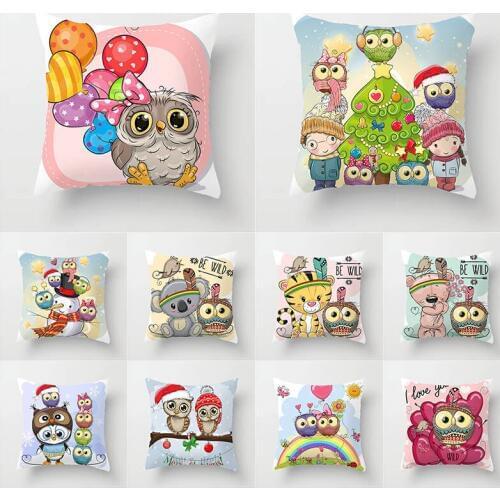 Cute Animals Owl Cushion Cover Baby Shower Square Christmas Pillow Cases Cojines Decorativos Para Blue Pink Couch Pillows TP133