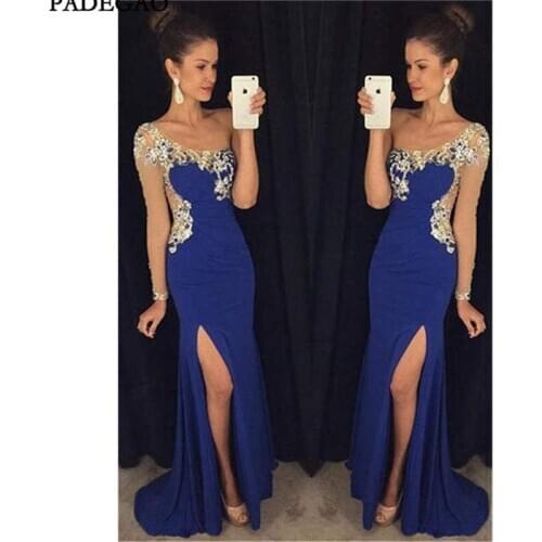 Blue Long Evening Dresses Mermaid Prom Dress with Slit Homecoming Dress Long Back to School Party Gown Evening Dress