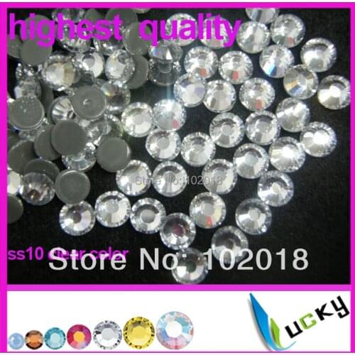 Super shiny crystal Highest quality HOT-FIX DMC rhinestones Copy swarov 2038 ss10/3mm clear Color stick on strass 1440pcs