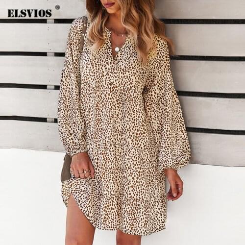Leopard Print Casual Dress Spring Autumn Elegant Lady V-Neck Long Sleeve Loose Vestidos Women Boho Floral Holiday A-Line Dresses