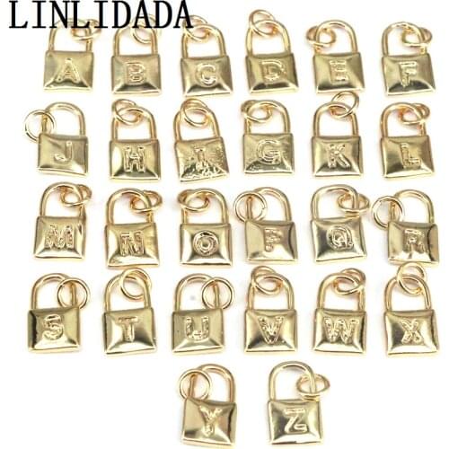 26Pcs hot sell Gold Plating Small Initial Letter Charm Necklace A to Z Alphabet Lock Pendant for jewelry making