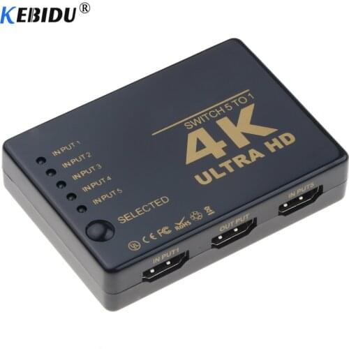 Kebidu 4K*2K HDMI-compatible Switcher HDTV 1080p 5/3Port input to 1 Switch Selector Splitter Hub iR Remote 3D for Xbox 360 HDTV