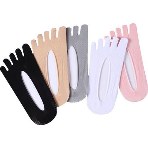 5 Pairs Summer Thin Women Toe Socks Solid Color Silicone Deodorant Ankle Five Finger Summer Dress Boat Socks Cool Girls Hosiery