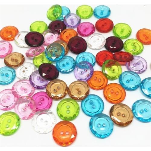 500pcs 12mm Mixed Crystal Acrylic Round Buttons Sewing 2 Holes Fashion Button DIY Embellishments For Scrapbooking
