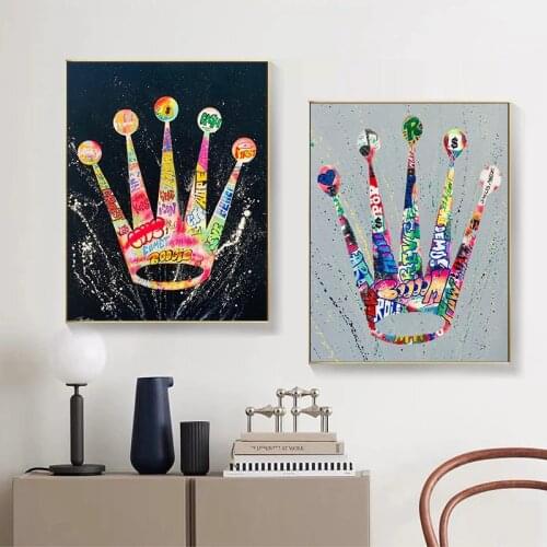 Abstract Graffiti Art King of Street Art Crown Canvas Paintings Posters and Prints Cuadros Wall Art Pictures for Living Room