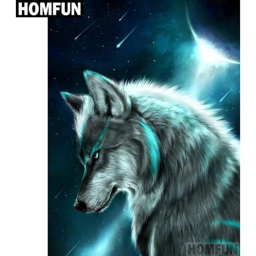 HOMFUN Full Square/Round Drill 5D DIY Diamond Painting "wolf & moon" 3D Embroidery Cross Stitch 5D Decor Gift A00511