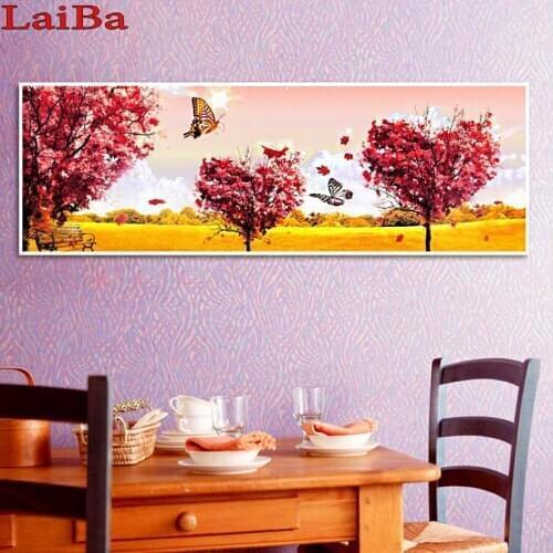 Big size Romantic Pink Heart Shape Trees Landscape 5D DIY Diamond Painting Full Drill Diamond Embroidery Mosaic Cross Stitch