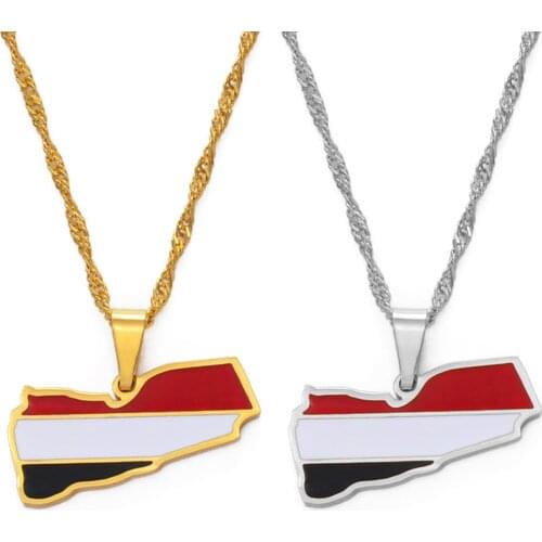 Anniyo Yemen Map Flag Pendant Neckalces Gold Color Neckalce Yemeni Jewelry #148821