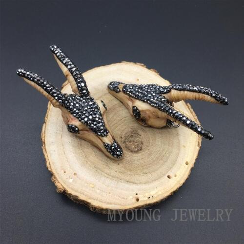 Antelope Skull Bone Charm Pendant , Sheep Skull Pendant Paved shining Rhinestones For Jewelry Making MY1338