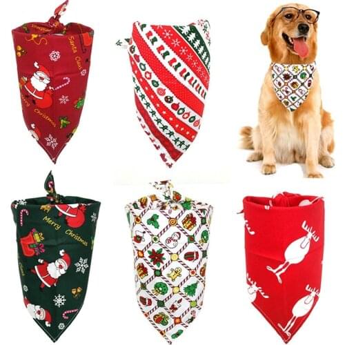 Pet Dog Bandana Adjustable Dog Cat Scarf Cotton Puppy Bandanas Bibs Washable Pet Neckerchief Christmas Pet Saliva Towel