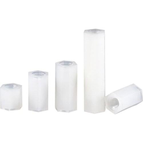 White hexagonal nylon column double-pass isolation column plastic plastic support column M3 M4 * 8 10 12 15 18 20 22 25 30 35 45