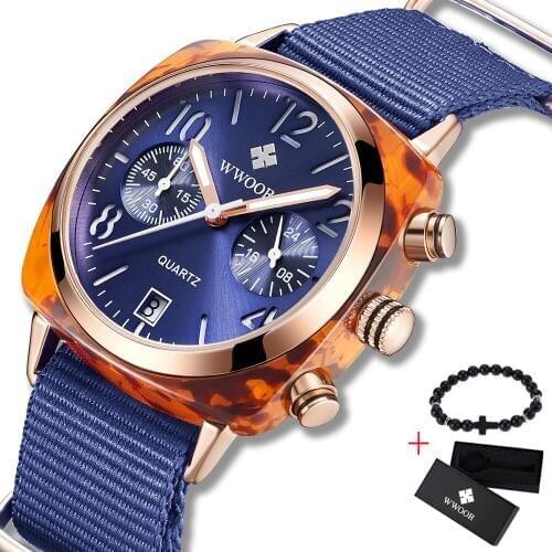 WWOOR Brand Luxury Womens Casual Quartz Watches Waterproof Wristwatch Women Fashion Dress Nylon Ladies Clock Free gift Box 2019