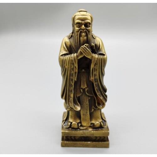 China Pure Brass Copper Bronze Carving Educator Kong Zi Confucius Statue Office and Home Decoration Confucianism Academic