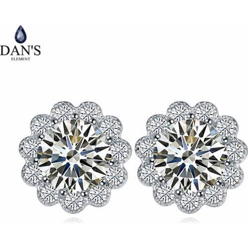 DANS ELEMENT New Sales AAA Zirconia Micro Inlays White Gold Color Flower Earrings For Women Valentines Gift 110351white