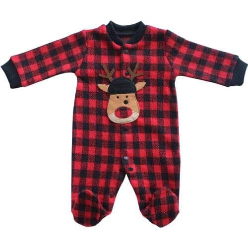 Plaid Deer Patterned Baby Jumpsuit-Red