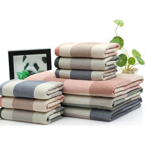 Cotton double gauze bath towel Geometric lattice pattern towels Polyester / Cotton 70*140cm Quick-Dry Machine Washable