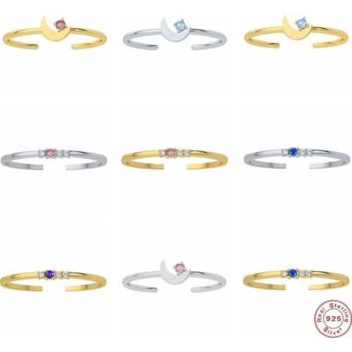 Aide 925 Sterling Silver Blue Pink Zircon CZ Star Opening Rings For Women Slim Resizable Rings Summer Collection Luxury Jewelry