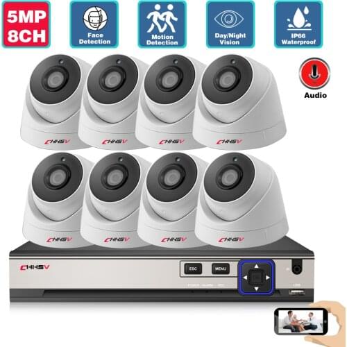 CCTV Smart home security camera set 5MP POE NVR Kit 8ch Indoor Audio IP dome camera video surveillance System Set 4CH WIFI View