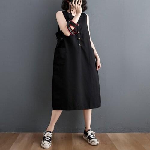 Korea Fashion Preppy Style Sweet Girls Chic Strap Dress 2021 New Arrival Sleeveless Loose Summer Dress Women Casual Midi Dress