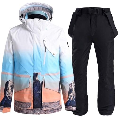 Mountain Gradien Mens or Womens Ice Snow Suit Wear Waterproof Winter Outdoor Costume Snowboard Cloth Ski Jacket + Strap Pant