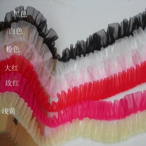 5cm White,Black,Pink,Red,Light Yellow Organza Pleated Lace Ribbon DIY Lace materials 10yards/lot Free Shipping