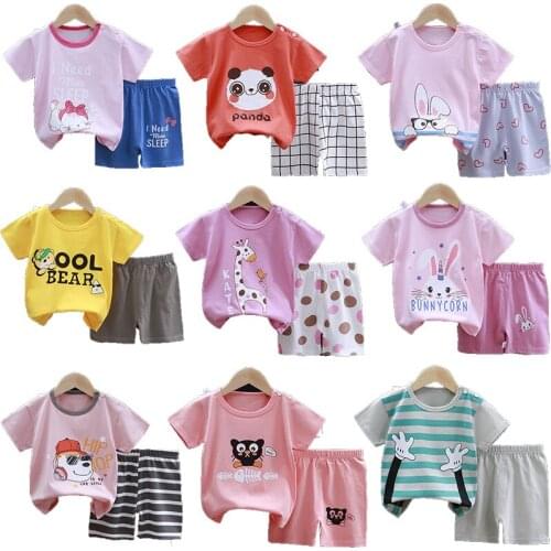Summer New Cute Boy Suit Children Short-Sleeved T-Shirt + Shorts Suit Baby Girl Cotton T-Shirt Baby Clothes