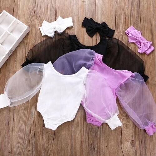 Fashion Infant Kids Girls Bodysuits Lace Puff Long Sleeve Solid Jumpsuits Baby Body suit Fashion Cute Clothes Elegant