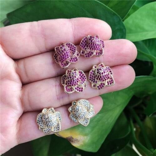 Set 3A Zircon Europe America Fashion Copper Flower Earrings For Women S925 Silver Needle Rose 16K Gold Jewelry 2021 Trends