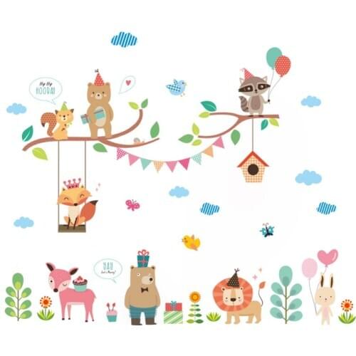 Fox Lions Animal Wall Sticker Cartoon Wallpaper For Kids Bedroom Home Decals Diy Adesivo De Parede Baby Mural Decoration Poster