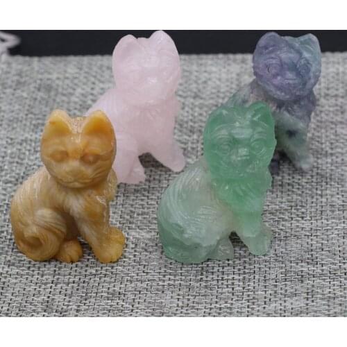Natural Stone Carved Cute Small Dog Animal Ornaments Rose Quartzs Tiger Eye Stone Crystal Quartz Stone Crafts Home Decoration
