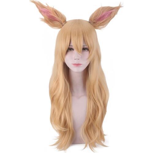 Wig LoL K/DA Ahri Cosplay Wigs 90cm Long Straight KDA Cosplay Wig with ears Heat Resistant Synthetic Hair Perucas