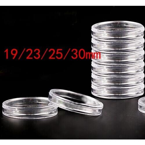 10 Pcs/set 19/23/25/30mm Plastic Clear Round Coin Storage Photo Holder Cases