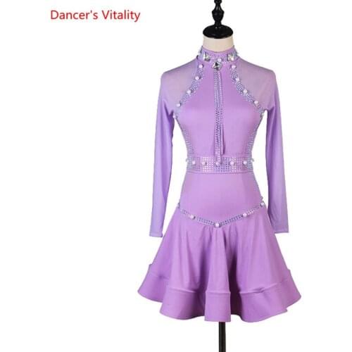 Latin Dance female High-end Diamond Dress Competition Clothing New Girl Fashion High Collar profession Performance Skirt
