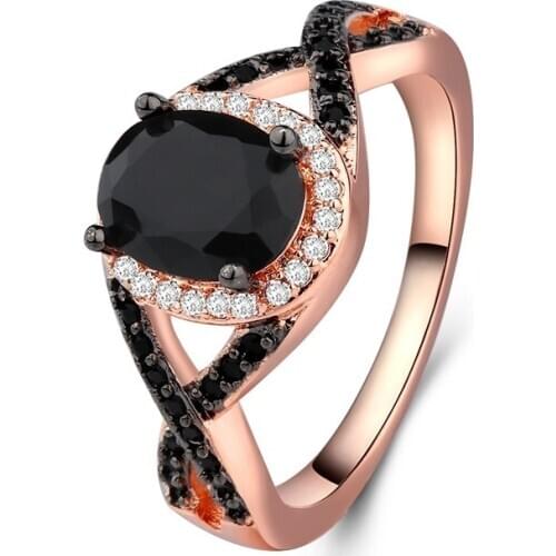 Simple Geometric Black Rhinestones Zircon Ring Fashion Jewelry Women Ring Anniversary Wedding Party Lover Gift