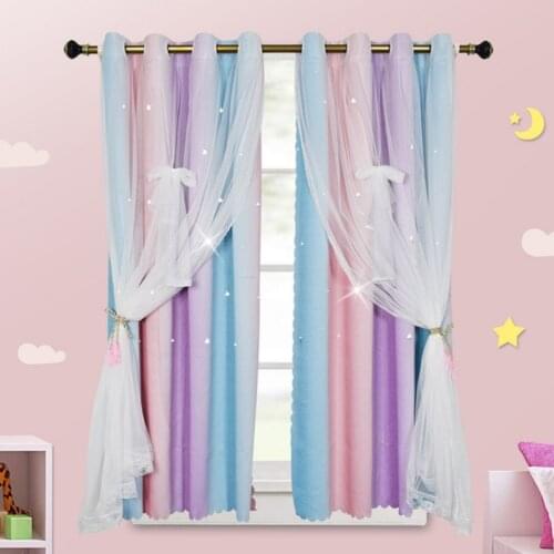 Rainbow Curtains for Girls Bedroom Living Room Double-Layer Gradient Lace Kids Star Curtains Window Drapes Tulle Nursery 1 Panel