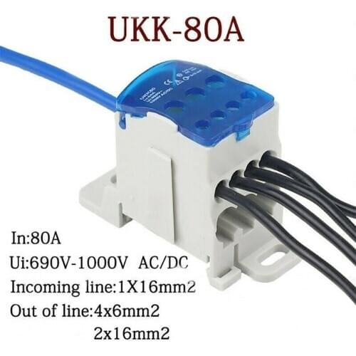 80A Distribution Box Din Rail Terminal Block 1 In Many Out Power Junction Box#CO