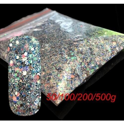 Christmas Craft Art Decoration Manicure Sliver Blue Mix Size Nail art Glitter Hexagon Manicure Sequins UV Dust Flash Powder