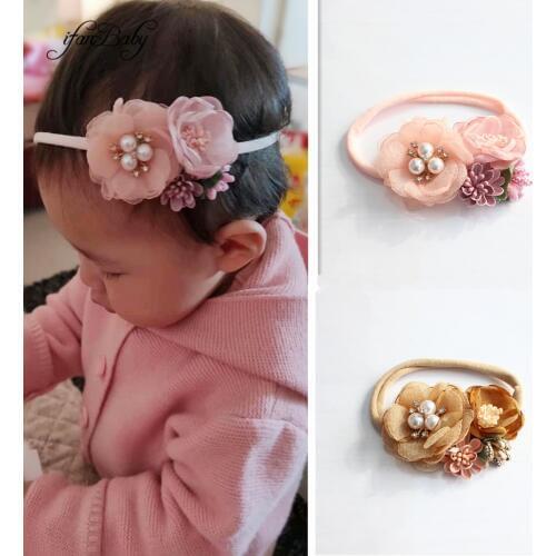 Chic kids girl flower headband burn flower with stamen rhinestone headband flower nylon headband