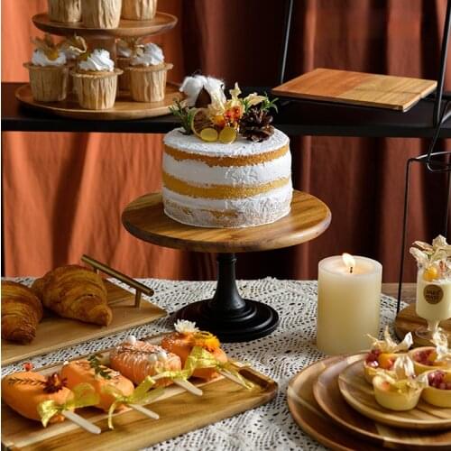 Nordic Wooden Cake Stand Vintage Afternoon Tea Fruit Dessert Candy Cake Display Stand Living Room Support Gateau Tableware DG50T