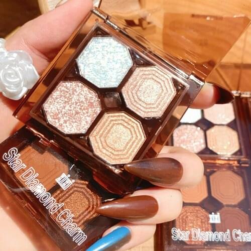 Starry Diamond 4 Colors Eyeshadow Palette Glitter Matte Shiny Eye Makeup Soft Touch Pigmented Metallic Highlights Long Lasting