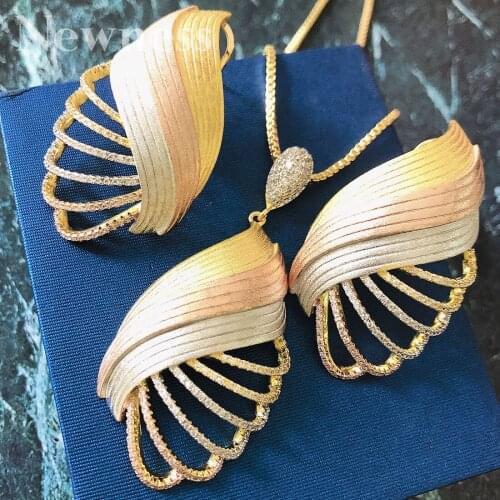 Newness Luxury DUBAI Cubic Zirconia Nigerian Necklace Earring Jewelry Sets For Women Wedding Indian Dubai Bridal Jewelry Sets