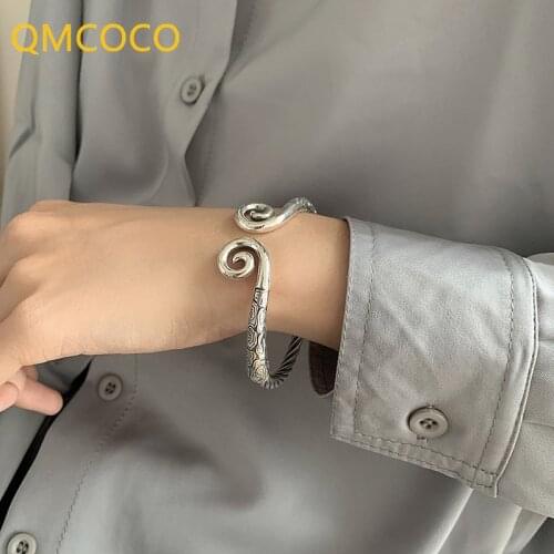 QMCOCO 925 Silver Punk Vintage Bracelet Creative Design Handmade Geometry Jewelry For Women Man Party Gifts Open Adjustable