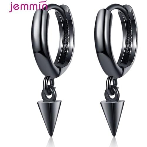 High-sense Punk Unisex 925 Sterling Silver Piercing Earring for Women Men Black Platinum Gothic Hoop Earring Statement Jewelry
