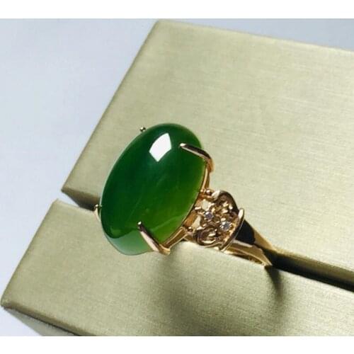 Fine Women Anniversary Jade Jewelry with Natural Green Jasper 925 Silver Prong Setting Ring