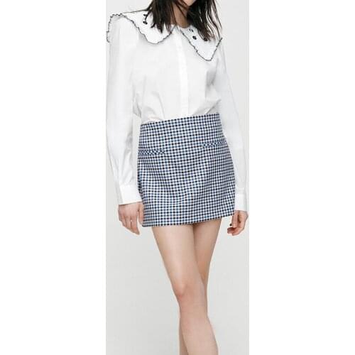 2021 Women Autumn Vintage Sweet Embroidery White tops blouses Fashion Spring Lapel Collar Office Ladies Shirts Casual Blusas