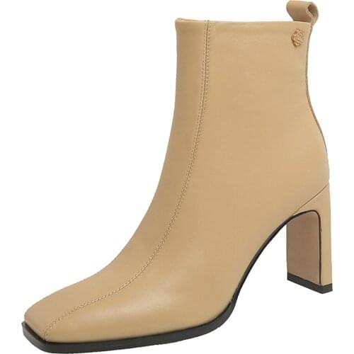 Kmeioo New Hot Style Fashion Women Boots square toe Thick heel genuine leather simple style Ankle Boots Spring/autumn
