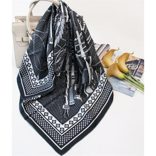 100% Pure Silk Scarf Women Riding Whip Square Scarves Wraps Head Handkerchief Wholesale Hijabs Silk Foulards Bandana 90x90CM