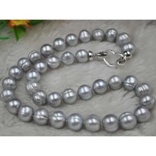 Ladys new design 17" 9-10mm gray baroque freshwater pearl necklace
