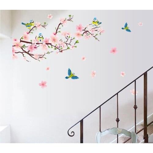 1 pc Sakura wall stickers Kids Rooms Bedroom Living room DIY Art PVC Beautiful Flower Tree Removable Wallpaper home decor New