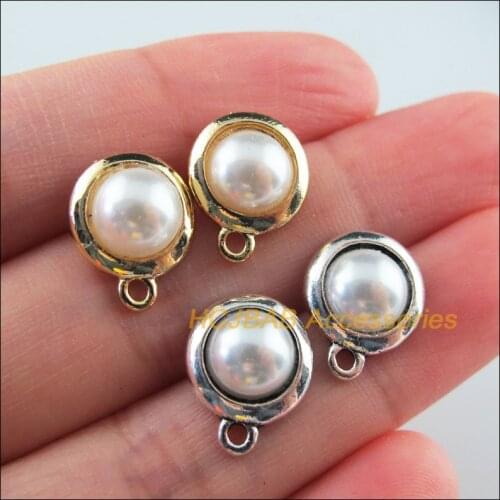 10Pcs Gold Tibetan Silver Tone Round White Acrylic Wire Earrings Hooks Findings 11.5x14.5mm